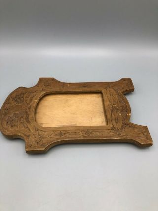 Vtg Hand Carved Folk Art Wood Picture Frame Mahogany with Ply Backing 3