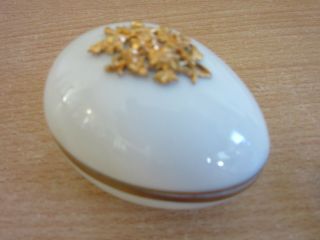 Vintage Limoges,  France Porcelain Trinket Box White Egg W/ Gold Flowers