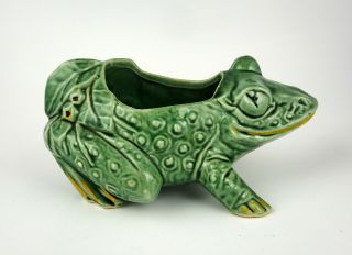 Vintage Mccoy Green Frog Pottery Planter W/yellow Highlights