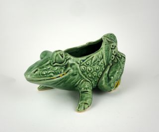 Vintage McCoy Green Frog Pottery Planter W/yellow highlights 2