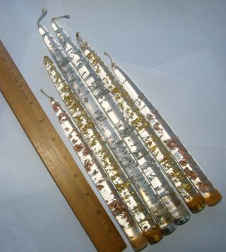 6 Vtg Mid Century Modern Lucite Acrylic Faux Taper Candles Gold Silver Copper
