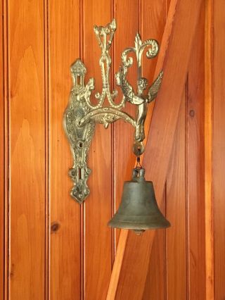 Vintage Cast Brass Wall Mount Angel Door Bell Ringer
