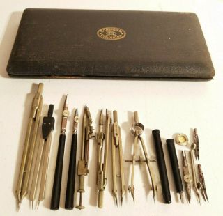 Vintage E O RICHTER & Co Pracision Drawing Instruments DRAFTING SET Compass CASE 2
