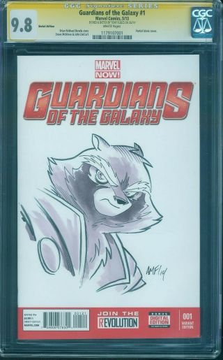 Guardians Of The Galaxy 1 Variant Cgc 9.  8 Ss Rocket Raccoon Sketch Infinity War