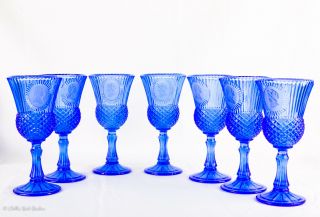 Avon Fostoria Cobalt Blue George Washington 1970 Goblets Set Of 7
