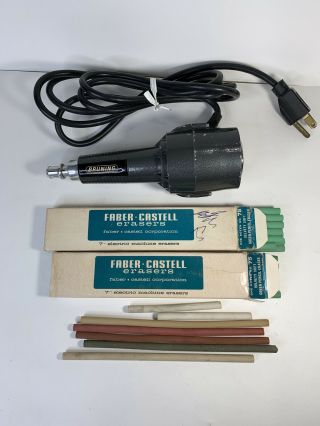 Vintage Charles Bruning Co.  Electric Eraser Model 87 - 201 W/ Erasers