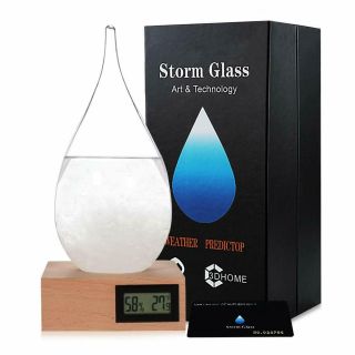 Storm Glass Weather Forecaster X - Large Waterdrop Pure Wooden Base Decorative