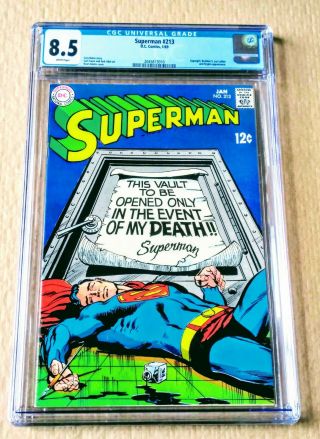 Superman 213 Cgc 8.  5 Vf,  Death Of Superman Supergirl Krypto Silver Age Key
