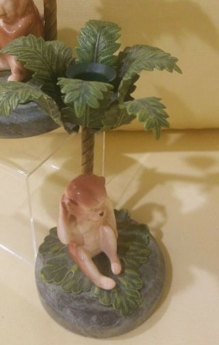 Hollywood Regency Petite Choses Ceramic Monkey & Palm Tree Candlestick Set of 2 2