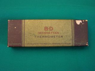 Vntg.  1943 B - D Manhattan Oral Fever Thermometer W/box,  Steritube & Instructions