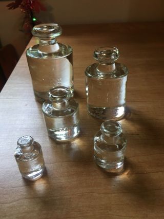 Set Of 5 Vintage Glass Balance Scale Weights 1kg Thru 50g Apothecary