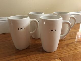 Pottery Barn White Latte Mugs Set Of 4,  Tall Exc.  Cond.