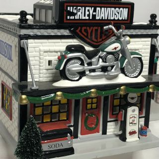 Department 56 Harley Davidson Motorcycle Shop Snow Village Light Up