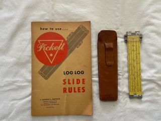 Vintage Pickett N600 - Es Log Log Duplex Pocket Slide Rule W/ Leather Case