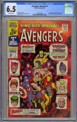 Avengers Annual 1 Cgc 6.  5 Fn,  Owp Marvel Comics 1967 King - Size Special Thor,