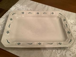 Longaberger Pottery Ivory Green Serving Platter Plate Tray Usa