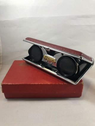 Vintage Stellar Folding Red Binoculars 2.  5x W/ Box - Opera Sports Event