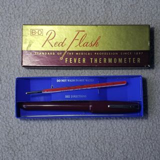 Vintage - Red Flash Glass Thermometer W/original Box B - D