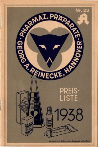 Georg A.  Reinecke German Homeopathic Medicines Brochure,  1938