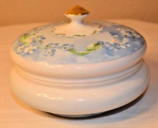 Rare Vintage 6” T & V Limoges Porcelain Hand Decorated Powder Dresser Jar W/gold