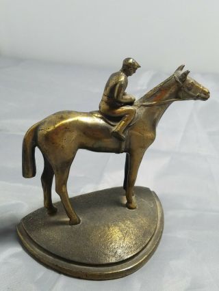 Vintage Brass Metal Bookend Jockey On Horse - Great Detail