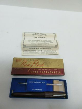 Vintage B - D Red Flash Glass Thermometer With Carrying Pen,  Box,  And Paperwork
