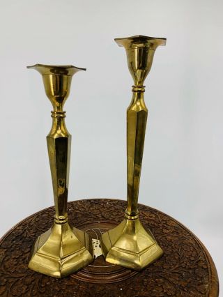 2 Vintage Brass Candlesticks Candle Holders 10.  5” & 9.  25”