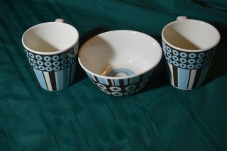 2 Jonathan Adler Coffee Mugs And 1 Bowl Circles And Stripes Blue And Brown
