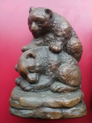 FAB VTG HTF PAIR SYROCO WOOD BOOKENDS◾ BROWN SHE - BEAR WITH PLAYFUL CUB 3