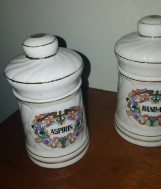 Apothecary Jars Ceramic Vintage,  covered,  set of 3,  gold trim 2