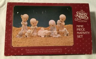 Vintage Precious Moments 9 Piece Nativity Set Miniature Pewter