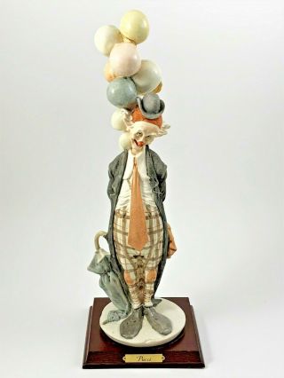 Vintage Arnart Pucci Hobo Clown With Balloons On Wood Base