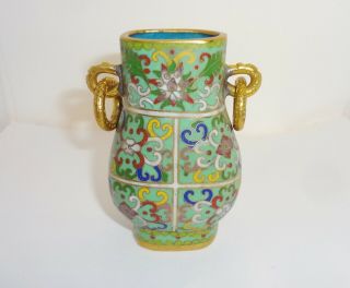 Small Diminutive 3 1/4 " Double Handled Chinese Cloisonne Enamel Vase