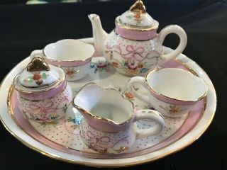 Royal Danube English Miniature Tea Set With Heavy Gold Trim And Accents 1886