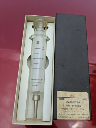 Vintage Becton Dickinson & Co Glass Catheter Syringe Collectible 52c Bd