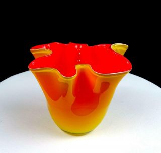 Gorgeous Designs China Cased Glass Yellow And Red Ruffled 5 " Vase
