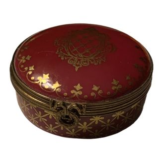 Maroon Red Gold Porcelain Limoges Castel Trinket Box Hinged Fait Main