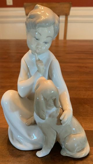 Lladro “boy With Dog” 4522/retired 1998 Lladro Porcelain Figure Great Gift