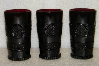 Avon Cape Code Ruby Red Dinnerware 3 Tall Water Beverage Tumblers Glasses