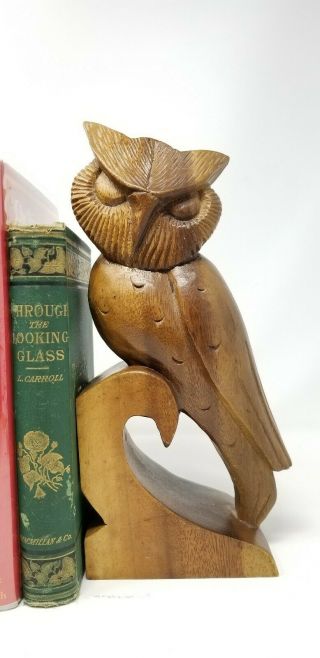 Vintage Carved Wood Owl Bookends MCM Rustic Birds of Prey 3