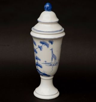 Porcelain Animal Landscapes Lidded Urn 14.  5 " Tall.  Baum Bros.  Blue / White