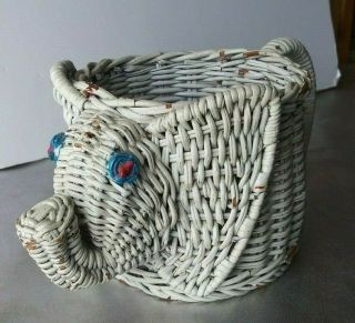 Vintage White Wicker Elephant Basket / Planter / Etc.