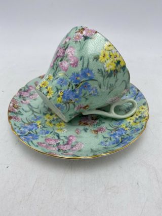 Shelley Melody Chintz Cup Saucer Gold Trim 21/2 T X 3 1/4 Cup 5 1/2 Saucer