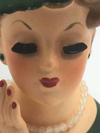 Vintage Lady Head Vase Napcoware C33430 1958 GREEN/PEARLS/HAT 4.  5” 3