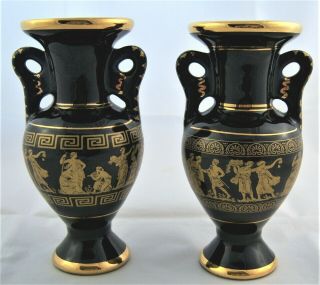 Black & 24k Gold Bud Vases Hand Made In Greece