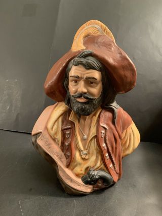Vintage Pirate Buccaneer Ceramic Figurine Bust Hand Painted 12 " Spanish Singed