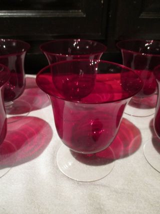 Set Of 6 Red Candle Holder/vase W/clear Footed Base Glass By Home Interiors