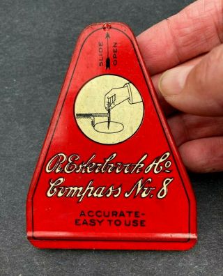 Vintage R.  Esterbrook Compass No.  8 Tin Slide Box Complete W/ Instructions 1930s