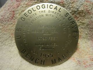Vtg Collectible 1955 Us Geological Survey Bench Mark Mauna Kea Summit Metal Disk