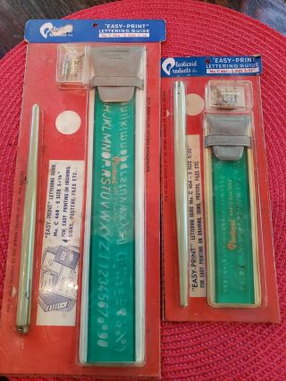 2 Vintage Plasticoid Drafting Tool Lettering Guide Set Nip